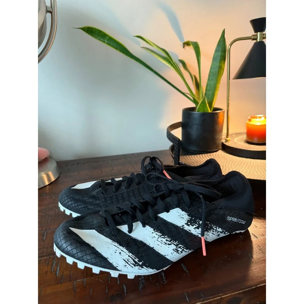 Adidas Sprintstar Track Field Spikes Black White Men's Running Shoes EUC Size 9